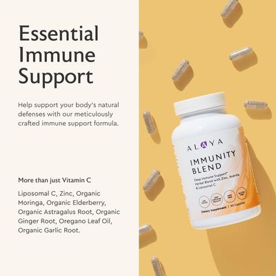 Alaya Naturals Immunity Blend - Advanced Immune Support with Vitamin C, Zinc, Elderberry, Garlic, Ginger, Morgina, Oregano and Astragalus: Support Immunity and Overall Health - 90 Capsules