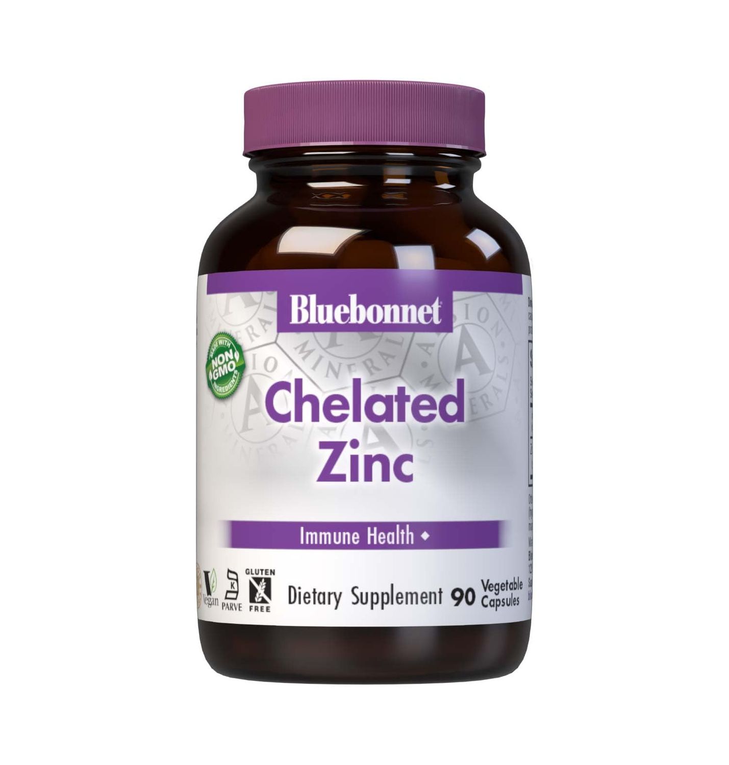 Bluebonnet Nutrition Albion Chelated Zinc, For Immune Health Enzyme Function, Soy-Free, Gluten-Free, Non-GMO, Kosher Certified, Dairy-Free, Vegan, 90 Vegetable Capsules, 90 Servings