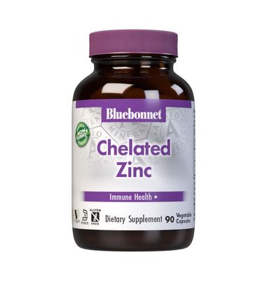 Bluebonnet Nutrition Albion Chelated Zinc, For Immune Health Enzyme Function, Soy-Free, Gluten-Free, Non-GMO, Kosher Certified, Dairy-Free, Vegan, 90 Vegetable Capsules, 90 Servings