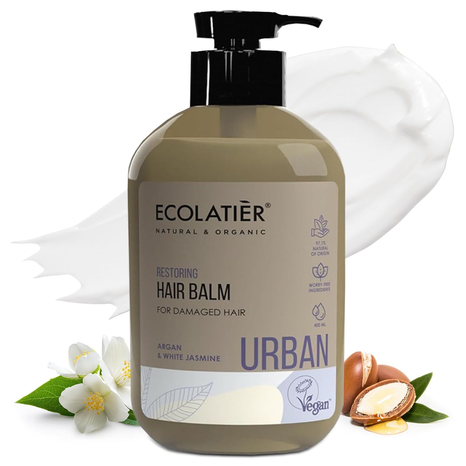 ECOLATI R Restoring Natural Hair Balm with Argan Oil for HairDamaged Hair - Deep Conditioner, Vegan, Sulfate-Free, Hydrating Nourishing, 97.5 Natural Ingredients 13.5 Fl Oz