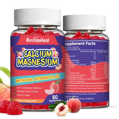 2 Pack Calcium Magnesium Gummies 600MG, Calcium Magnesium Zinc Gummies with Vitamin D3 - High Absorption Complex Calcium Supplement, Vegan, 120 Counts