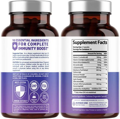 Premium 10 in 1 Immune Support Supplement 10 Potent Ingredients with Elderberry, Vitamin C, Echinacea, Zinc and Probiotic for Immune Support, Gut Health and Better Digestion, 60 Veg Caps