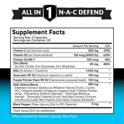 NEW AGE NAC Supplement N-Acetyl Cysteine- with Vitamin D3, K2, Zinc, Quercetin, Triphala, Sarracenia Purpurea, Elderberry, Holy Basil, Bee Propolis, Bromelain, L-Lysine - 120 Count