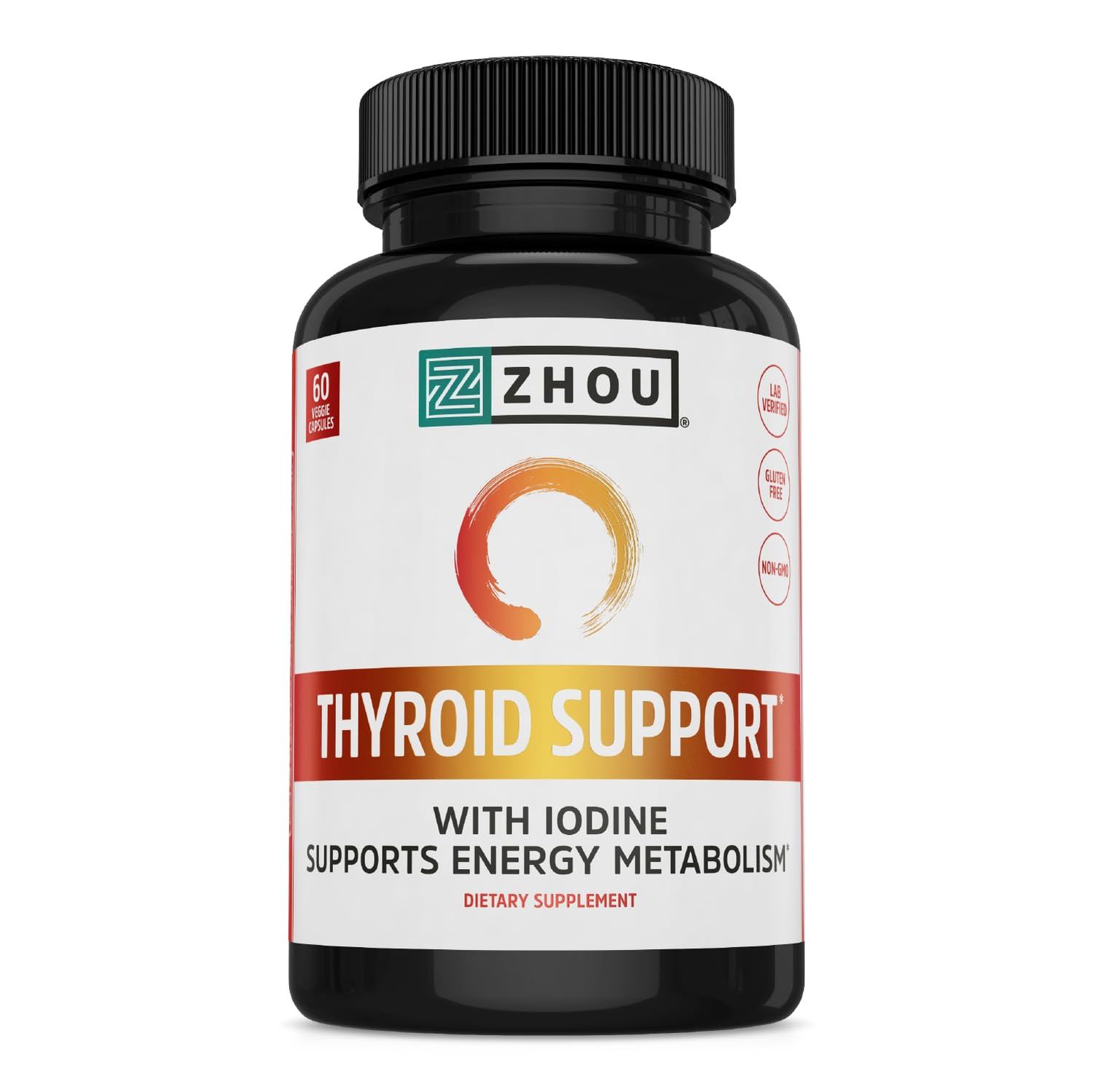 Zhou Thyroid Support - Thyroid Supplement for Women Men with Zinc, Iodine, Selenium, Metabolic Health Thyroid Complex with Ashwagandha, Kelp - 60 Veggie Capsules (Pack of 1)