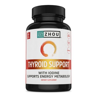 Zhou Thyroid Support - Thyroid Supplement for Women Men with Zinc, Iodine, Selenium, Metabolic Health Thyroid Complex with Ashwagandha, Kelp - 60 Veggie Capsules (Pack of 1)