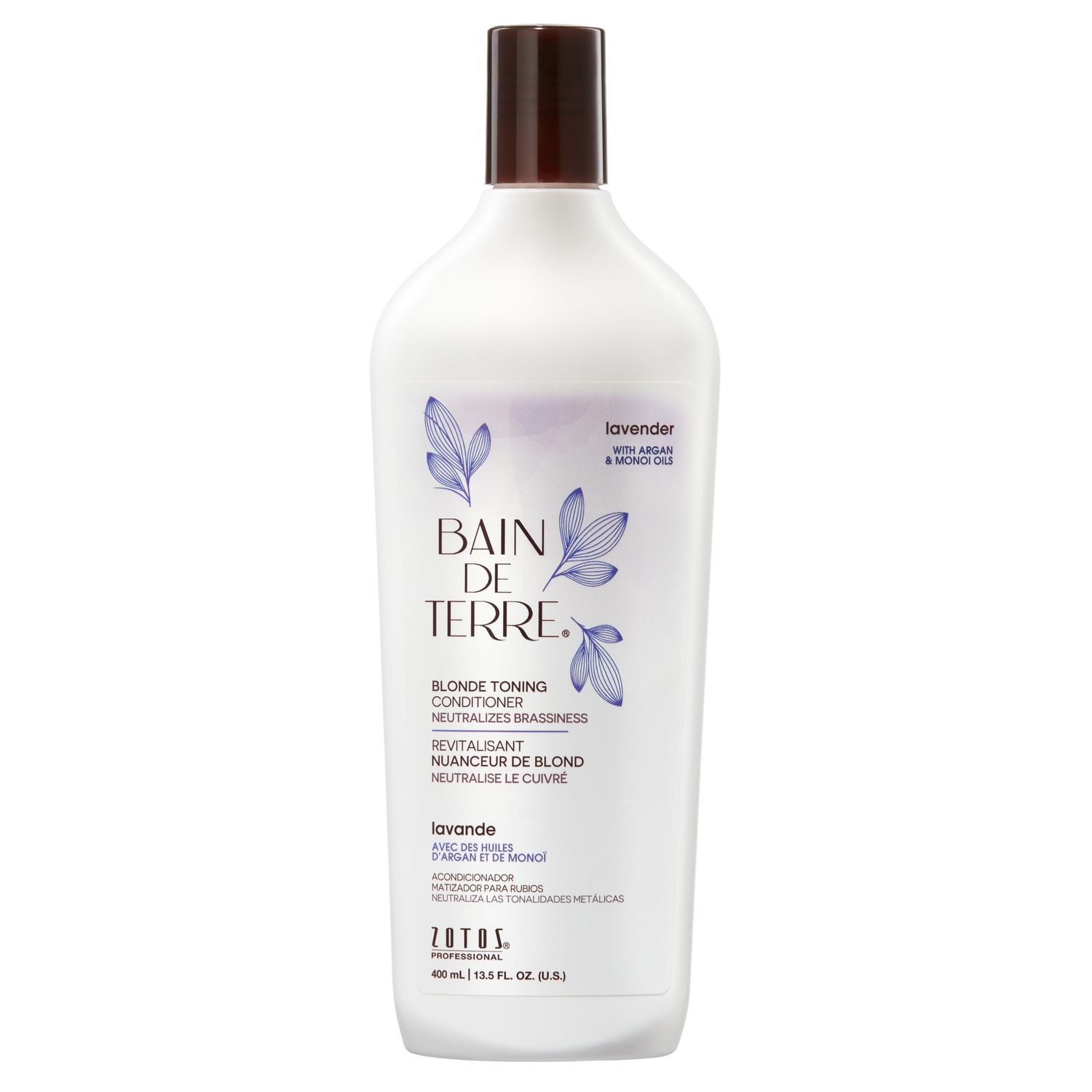 Bain de Terre Lavender Blonde Toning Conditioner, Neutralize Brassy Tones for Cool Blonde, Highlighted or Gray Hair, with Argan Monoi Oils, Paraben-Free, Vegan,13.5 Fl Oz