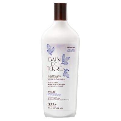 Bain de Terre Lavender Blonde Toning Conditioner, Neutralize Brassy Tones for Cool Blonde, Highlighted or Gray Hair, with Argan Monoi Oils, Paraben-Free, Vegan,13.5 Fl Oz