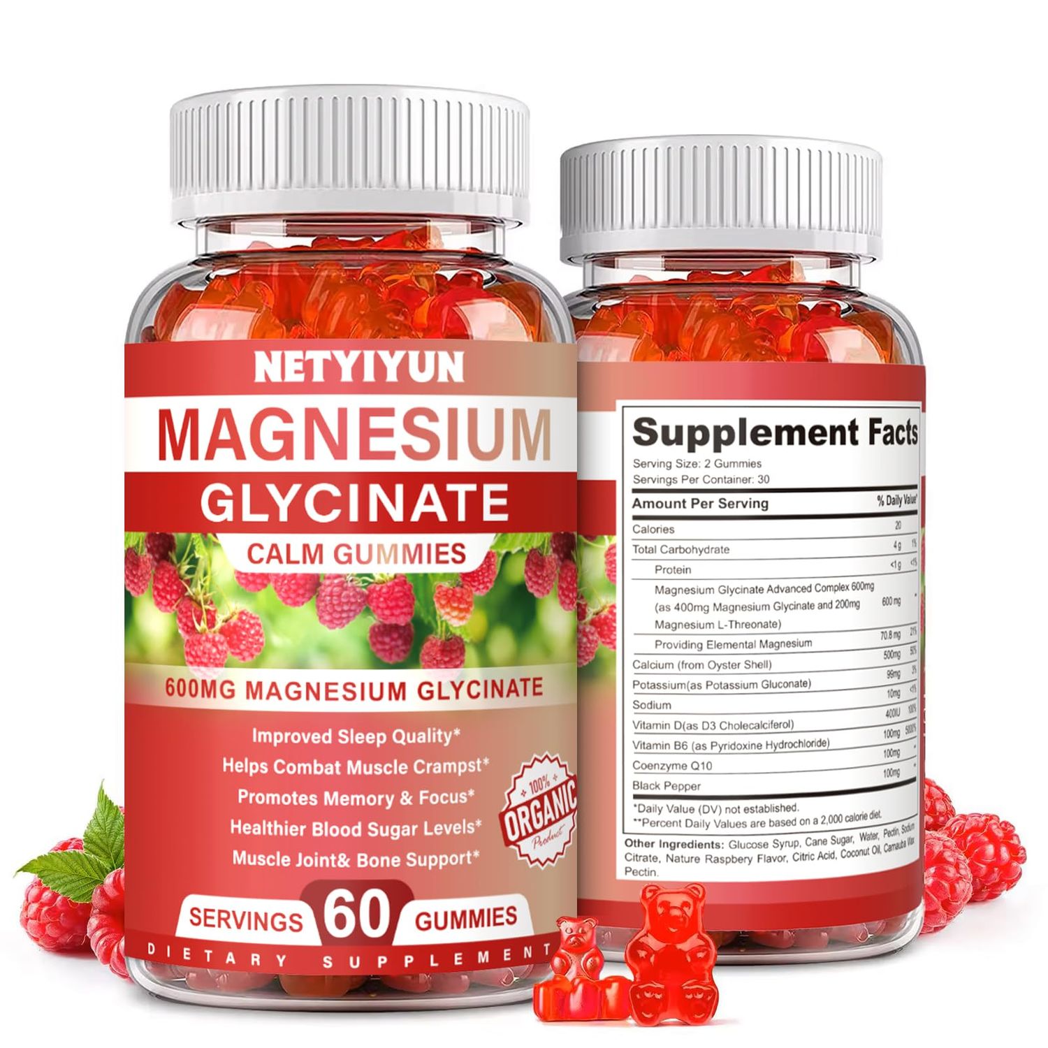 Magnesium Glycinate Gummies 600mg, High Absorption Magnesium Supplement for Adults,Include 200mg Magnesium L-Threonate, Magnesium Support Sleep Quality, Relaxation, Stress Relief Pack of 1