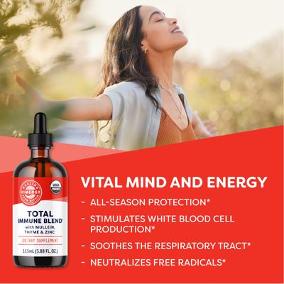 Vimergy Total Immune Blend- Fast-Absorbing Immune Support - All-Season, zinc, Thyme and Mullein Drops - Non-GMO, Vegan, USDA Organic, 57 serv (115 mL)