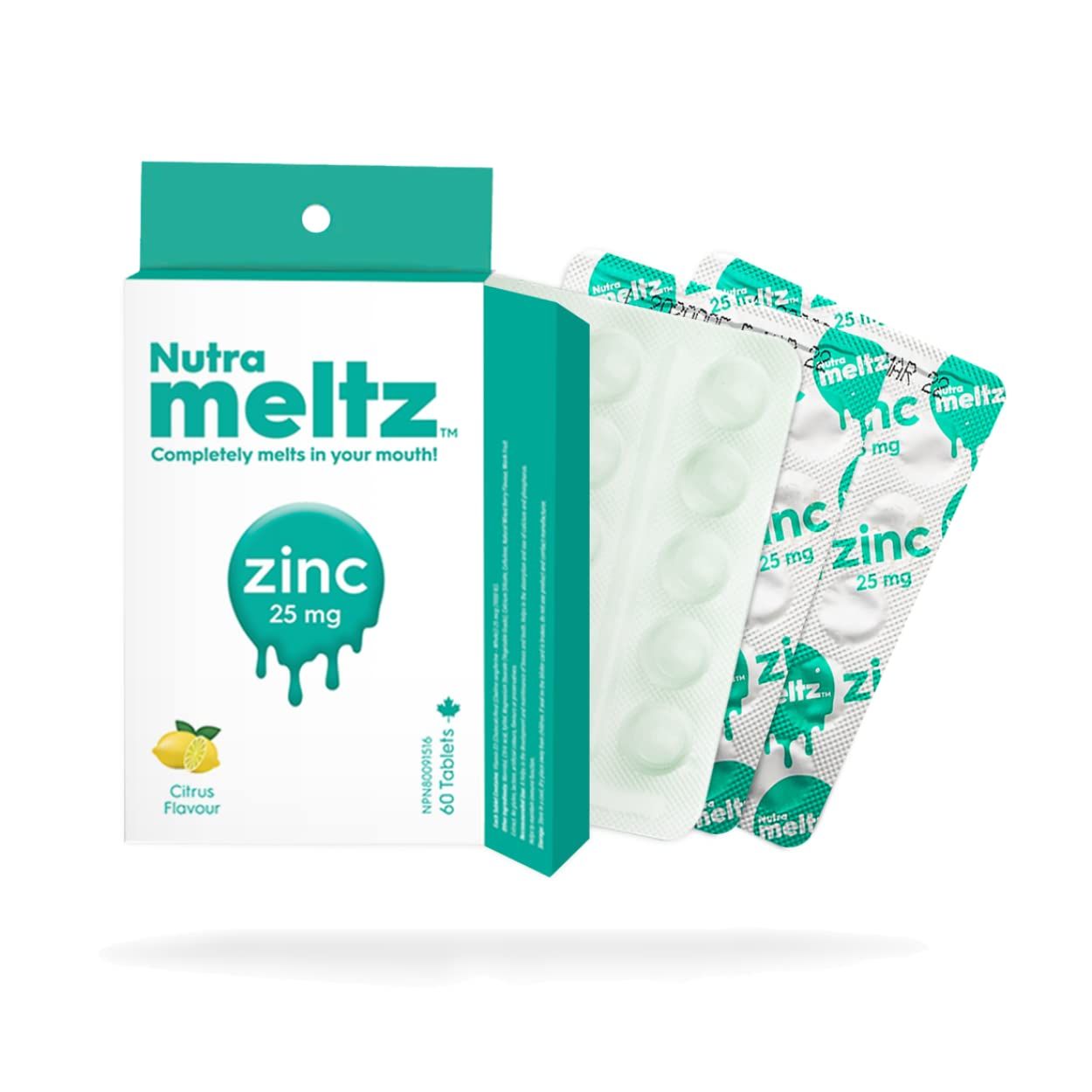 Nutrameltz Zinc 25 mg Supplement - Dietary Immune Support Supplement, Promotes Healthy Hair Nails, Boost Metabolism Quick Dissolving - Mouthwatering Lemon Flavor (60 Tablets)