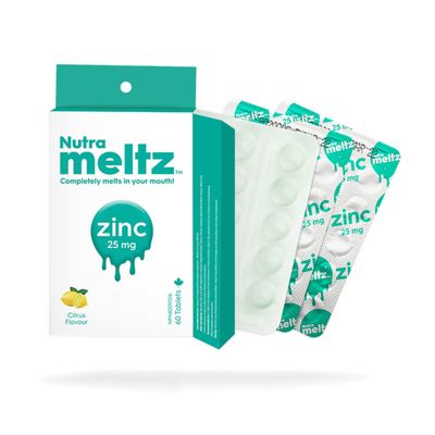 Nutrameltz Zinc 25 mg Supplement - Dietary Immune Support Supplement, Promotes Healthy Hair Nails, Boost Metabolism Quick Dissolving - Mouthwatering Lemon Flavor (60 Tablets)