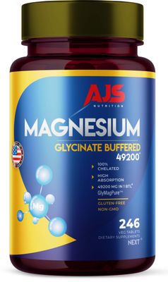 AJS Magnesium Glycinate Supplement 400mg, Magnesium Tablets, Gluten-Free, Non-GMO Supplements, Dietary Magnesium Supplement with Organic Coating,Supports Your Well-Being, 246 Tablets, 4 Months