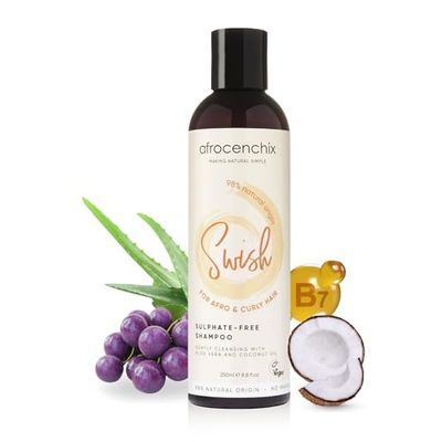 Afrocenchix Swish - Sulphate Free Shampoo for Afro and Curly Hair - Natural Oil for Nourished Healthy Scalp - Moisturize, Shine, Protect, and Repair for Men and Women - 250ml (8.8oz)