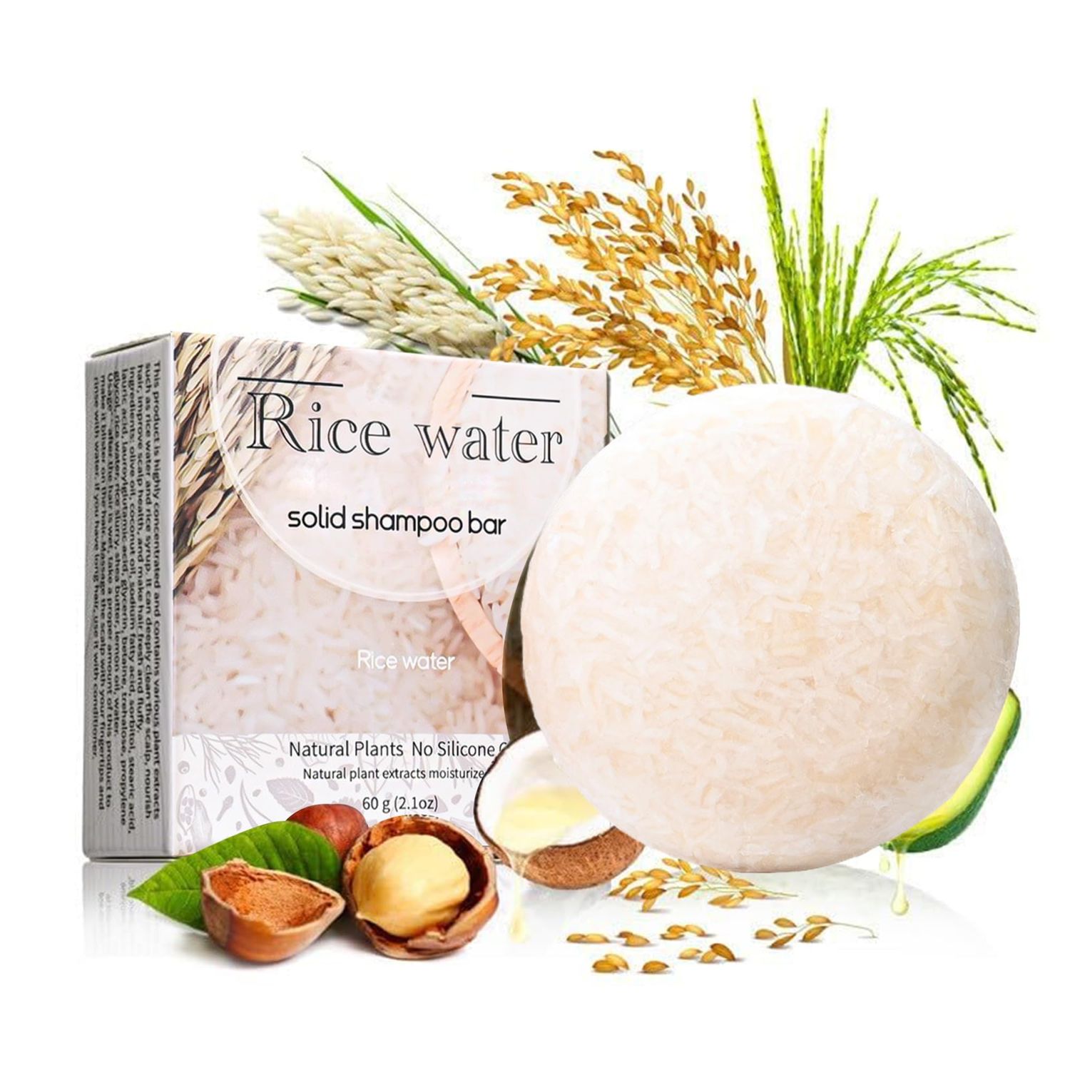 MIESCHER Rice Water Shampoo Bar for Deep Cleaning, Hydrating Moisturizing Dry Hair, Natural Solid Soap for Hair with Rice Water, Oil Control Cleaning Shampoo Soap for All Types, 2.1oz