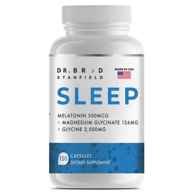 Dr Brad Stanfield Melatonin 300mcg Magnesium Glycinate 126mg Glycine 2,500mg for Sleep (120 Count, 30 Servings)