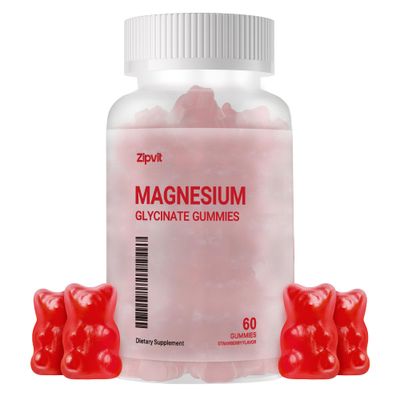 Magnesium Glycinate Gummies 1000mg - Sugar Free Magnesium Potassium Supplement with Vitamin D, B6, CoQ10 for Calm Mood Sleep Support - 60 Strawberry Gummies