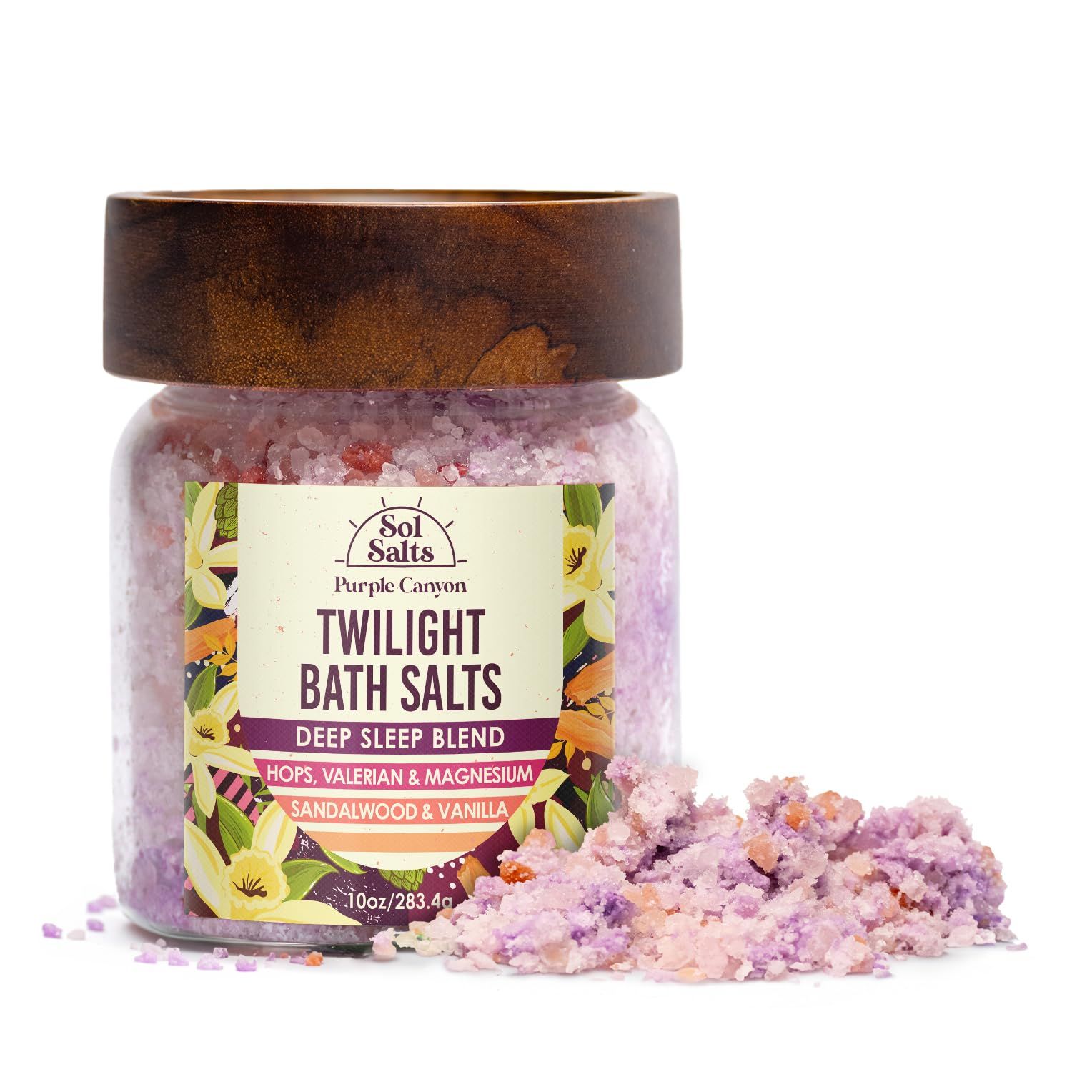 PURPLE CANYON SolSalts Twilight Deep Sleep Bath Salts 10oz Magnesium-Infused Sandalwood Vanilla Aromatherapy with Clay Crumbles