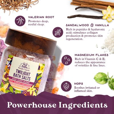 PURPLE CANYON SolSalts Twilight Deep Sleep Bath Salts 10oz Magnesium-Infused Sandalwood Vanilla Aromatherapy with Clay Crumbles