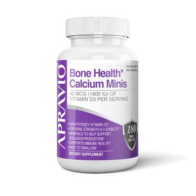 Apravio Bone Health Calcium Minis Tablets, Calcium Supplements wVitamin D3, Magnesium, Zinc, Copper, Manganese, Minerals to Help Support Bone Strength, Collagen Production, Immune Health, 180ct