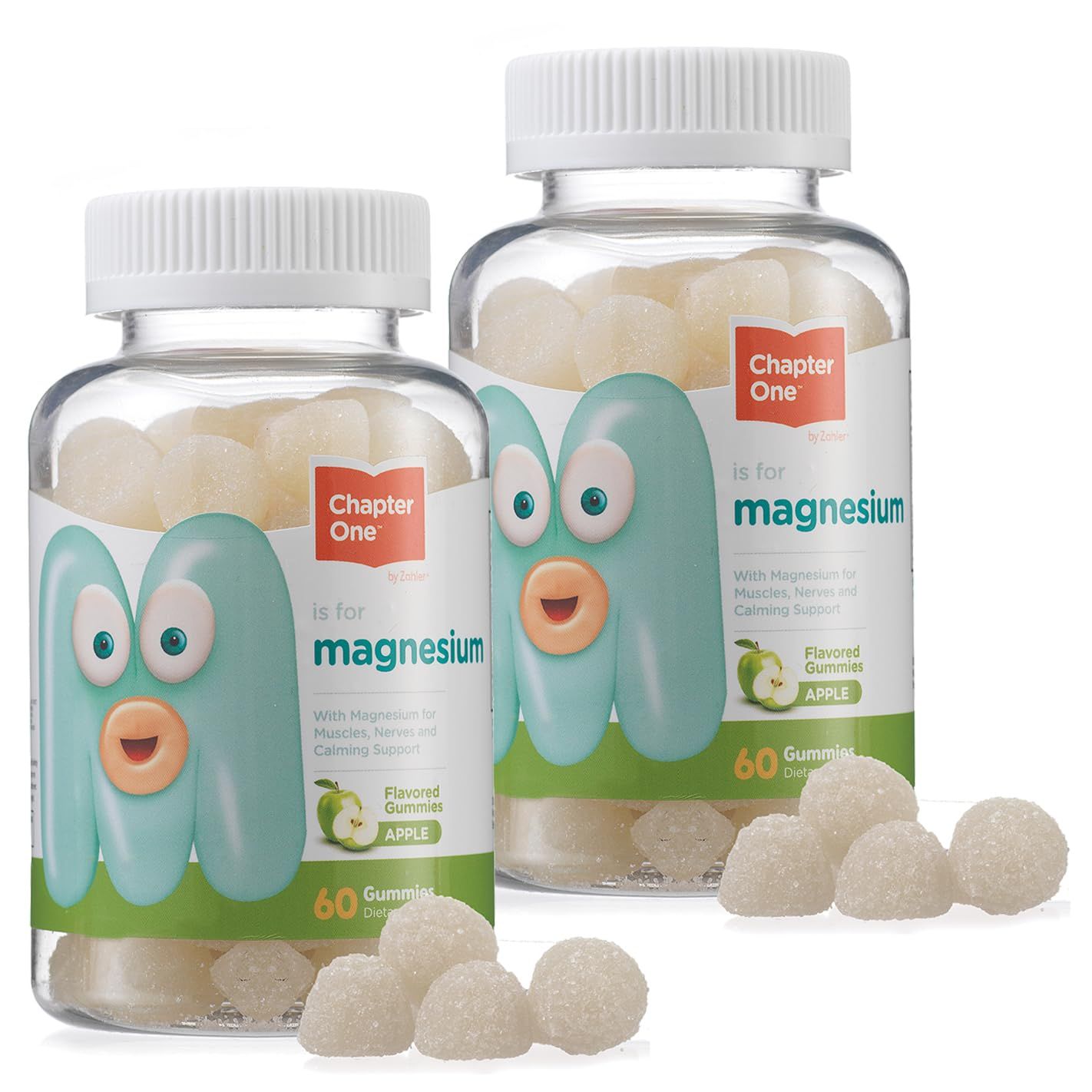 Chapter One Magnesium Gummies for Kids Adults - Natural Calm Gummies - Calm Magnesium Citrate - Bone and Muscle Function Supplements for Kids Adults - Mood Support, Kosher Apple Flavor (2 Pack)