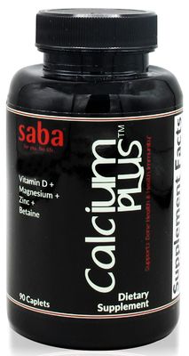 Saba Calcium Plus - Bone Strength - Calcium, Magnesium, Potassium, Vitamin D, Zinc, Betaine - GMO, Soy, Gluten Free Ingredients - Whole Food Supplement for Bone Health, Immune - 90 Caplets