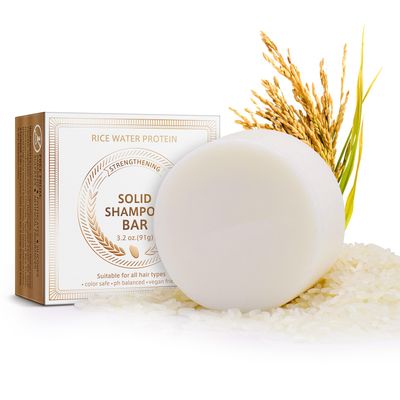 RTBYUE Rice Water Shampoo Bar for Hair Growth and Strengthening, Solid pH-Balanced Soap for Thinning, Weak or Damaged Hair, All Types, 3.2oz - Holiday Gift