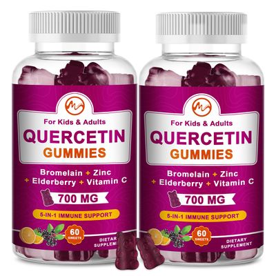 (2 Pack) Quercetin Gummies with Bromelain, Elderberry, Zinc and Vitamin C - Chewable Quercetin 700mg Supplement for Immunity, Allergy, Aging Support - Vegan Gummies for Adult Kid