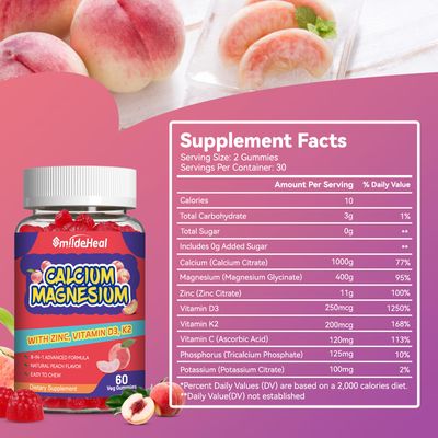 2 Pack Calcium Magnesium Gummies 600MG, Calcium Magnesium Zinc Gummies with Vitamin D3 - High Absorption Complex Calcium Supplement, Vegan, 120 Counts