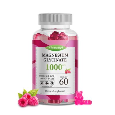 Magnesium Glycinate Gummies 1000mg - for Adults Magnesium Potassium Supplement with Vitamin D, B6, CoQ10 for Calm Mood Sleep Support - 60 Raspberry Gummies -1 Pack