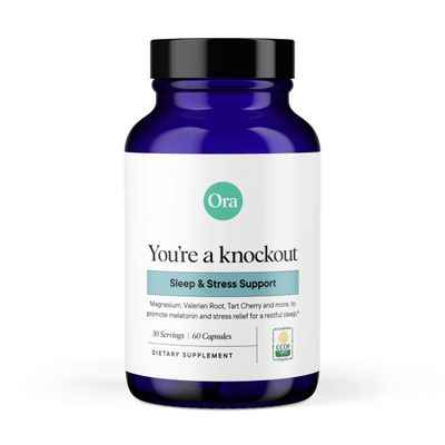 Ora Organic Natural Sleep Aid Supplement Stress Support Calming Herbal Blend with Melatonin from Tart Cherry - Includes Magnesium Citrate, Valerian Root, and Lemon Balm - 1 Month Supply, 60 Capsules