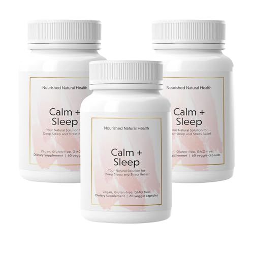 Nourished Natural - Calm Sleep Capsules for Deep Rest Relaxation with Ashwagandha, Chamomile, Tart Cherry Extract, Passionflower, L-theanine, Magnesium - 180 Capsules