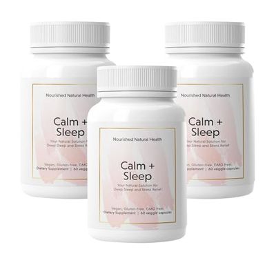 Nourished Natural - Calm Sleep Capsules for Deep Rest Relaxation with Ashwagandha, Chamomile, Tart Cherry Extract, Passionflower, L-theanine, Magnesium - 180 Capsules