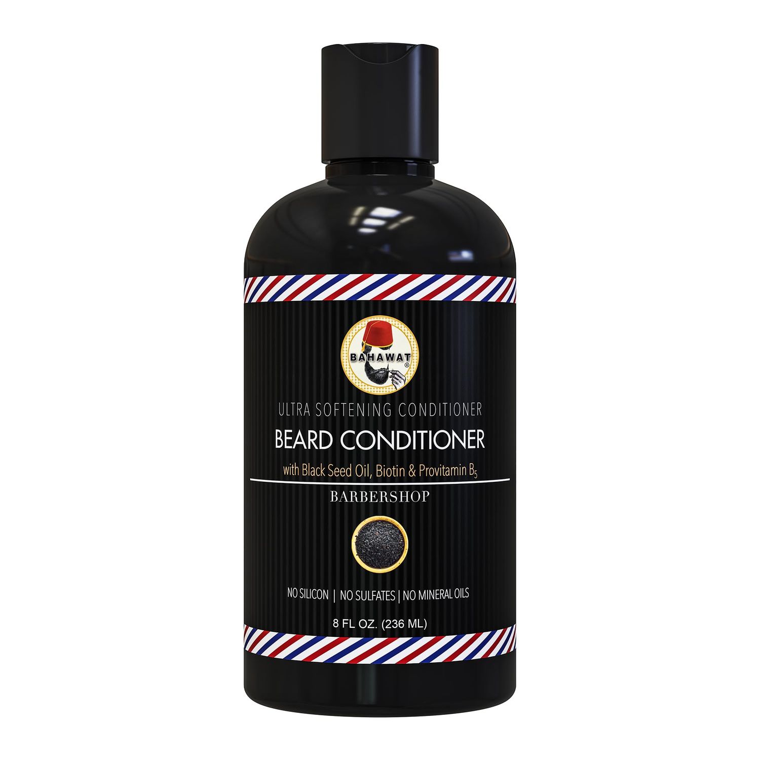 BAHAWAT Beard Conditioner - Barbershop - 8 fl. oz. - Sulfate free - with biotin, provitamin B5, Blackseed oil, Jojoba Oil, Natural Ingredients for a Gentle, Deep Cleanse-Strengthening Wash