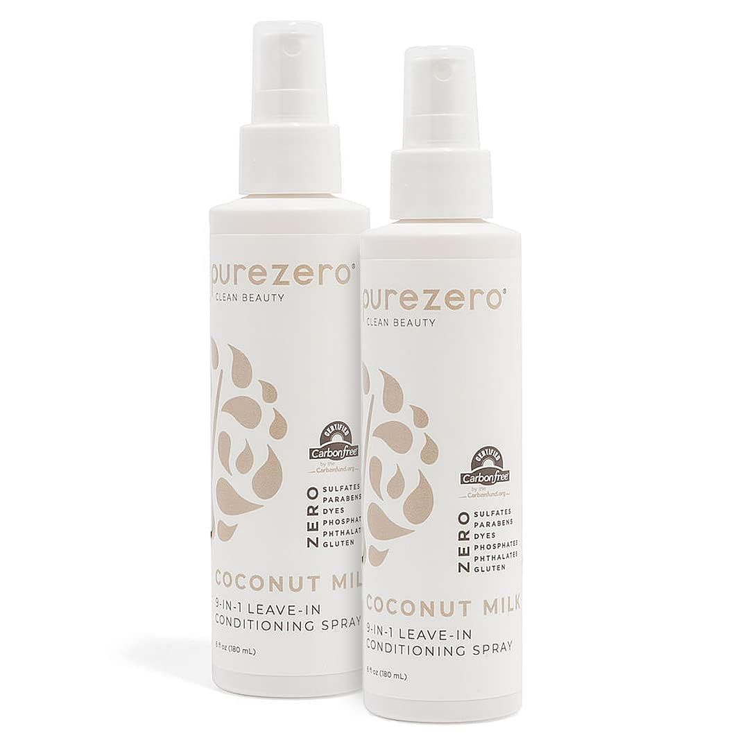 Purezero 9-in-1 Coconut Milk - Leave-In Conditioning Spray - Intense Hydration Increase Shine, Fight Dandruff Frizz, Zero Sulfates, Parabens, Dyes (6 oz (2 Pack))