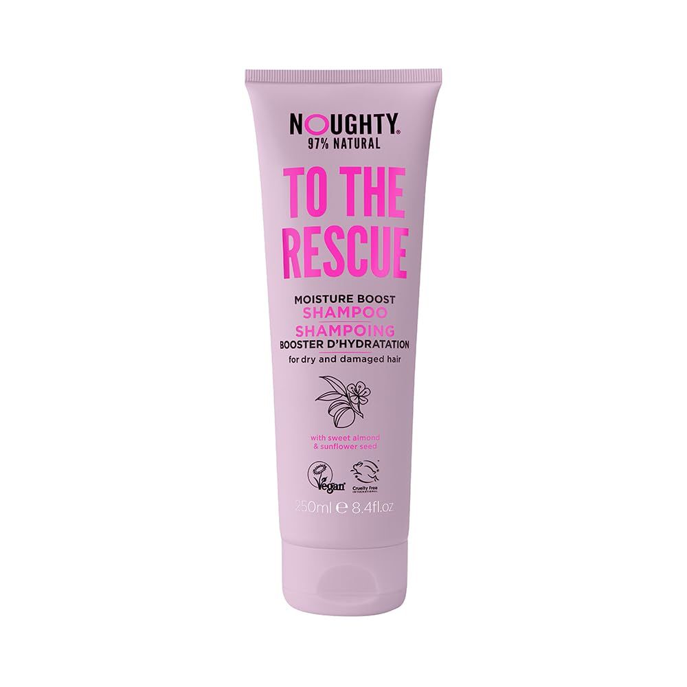 Noughty 97 Natural To The Rescue Moisture Boost Shampoo, to Gently Cleanse and Replenish Lost Moisture with Sweet Almond and Sunflower Seed, Sulphate Free Vegan Haircare 250ml