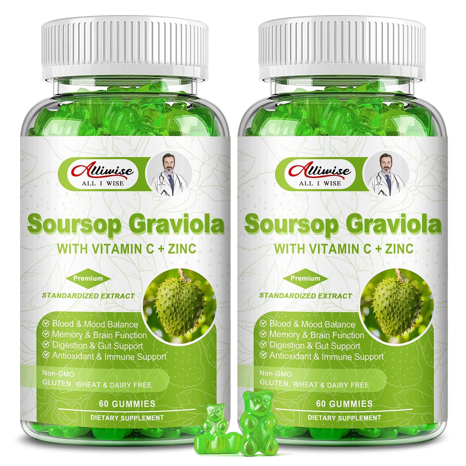 2 Pack Soursop Graviola Gummies Supplement, Original Soursop Leaves Extract with Vitamins C Zinc for Women Men, Multivitamin Soursop Fruit Supplement for Immunity Antioxidant Energy