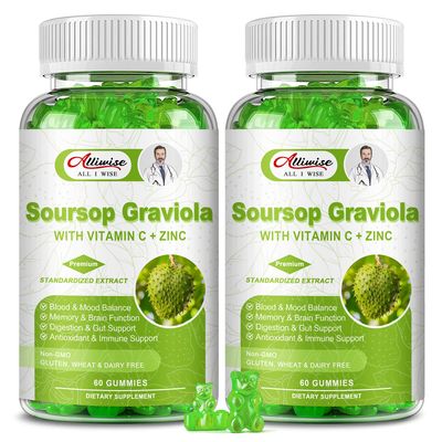 2 Pack Soursop Graviola Gummies Supplement, Original Soursop Leaves Extract with Vitamins C Zinc for Women Men, Multivitamin Soursop Fruit Supplement for Immunity Antioxidant Energy