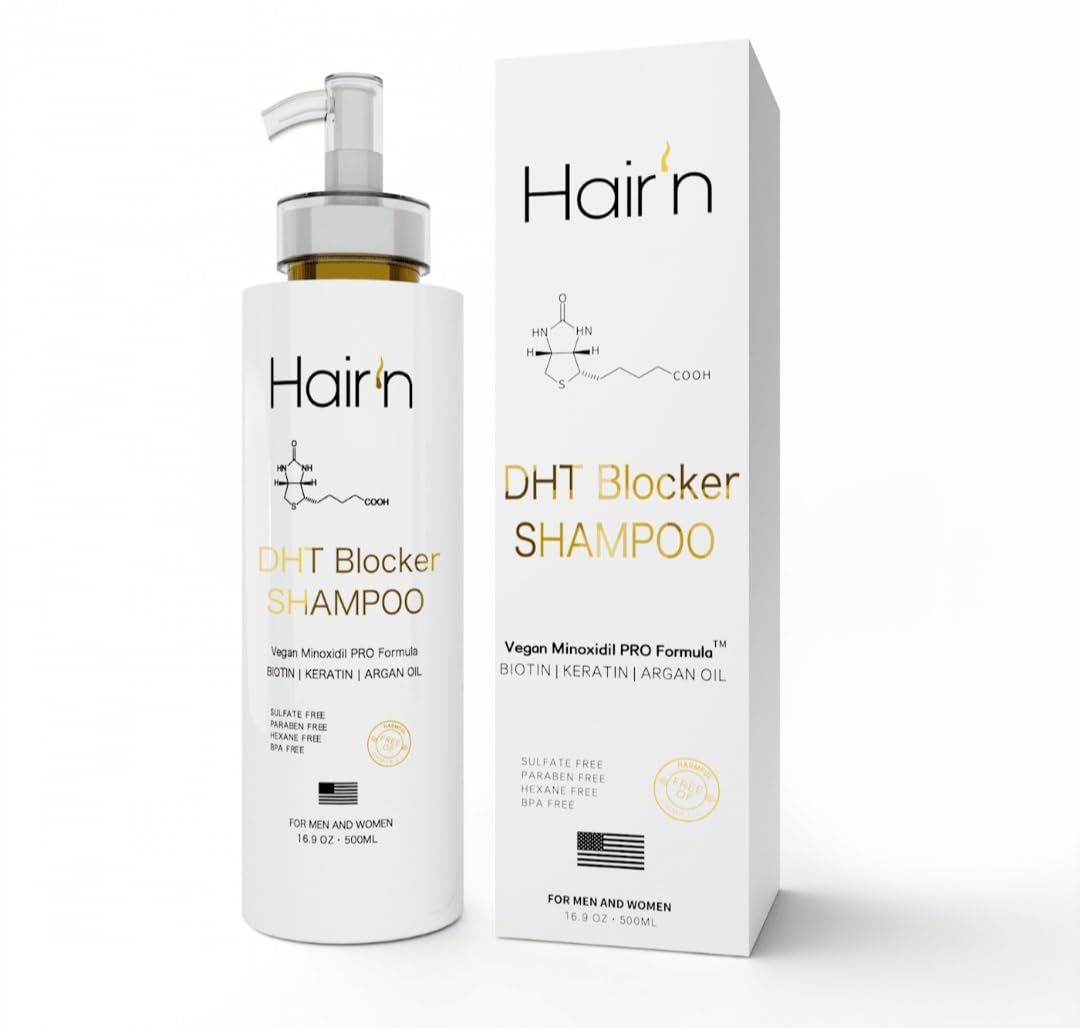 HAIR n DHT Blocker Shampoo, Vegan Formula for Thinning Hair, Biotin, Argan Oil, Keratin 30 Exotic Botanicals, Moisturizes, Strengthens Hair Growth, Sulfate-Free, Paraben-Free, Safe for Mens Womens
