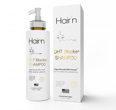 HAIR n DHT Blocker Shampoo, Vegan Formula for Thinning Hair, Biotin, Argan Oil, Keratin 30 Exotic Botanicals, Moisturizes, Strengthens Hair Growth, Sulfate-Free, Paraben-Free, Safe for Mens Womens