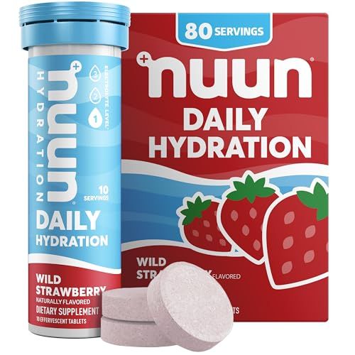 Nuun Daily Electrolyte Tablets with Magnesium, Calcium, Potassium, Chloride Sodium, Gluten Free, Sugar Free, Vegan, Wild Strawberry Flavor, 8 Pack (80 Servings Total)