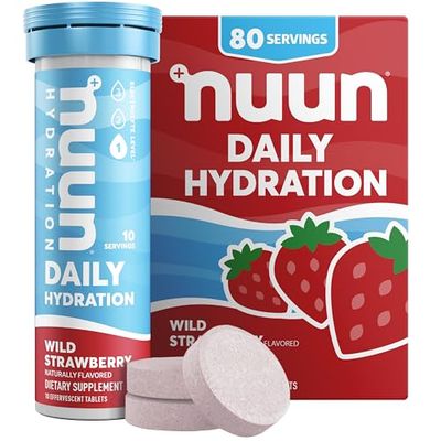 Nuun Daily Electrolyte Tablets with Magnesium, Calcium, Potassium, Chloride Sodium, Gluten Free, Sugar Free, Vegan, Wild Strawberry Flavor, 8 Pack (80 Servings Total)