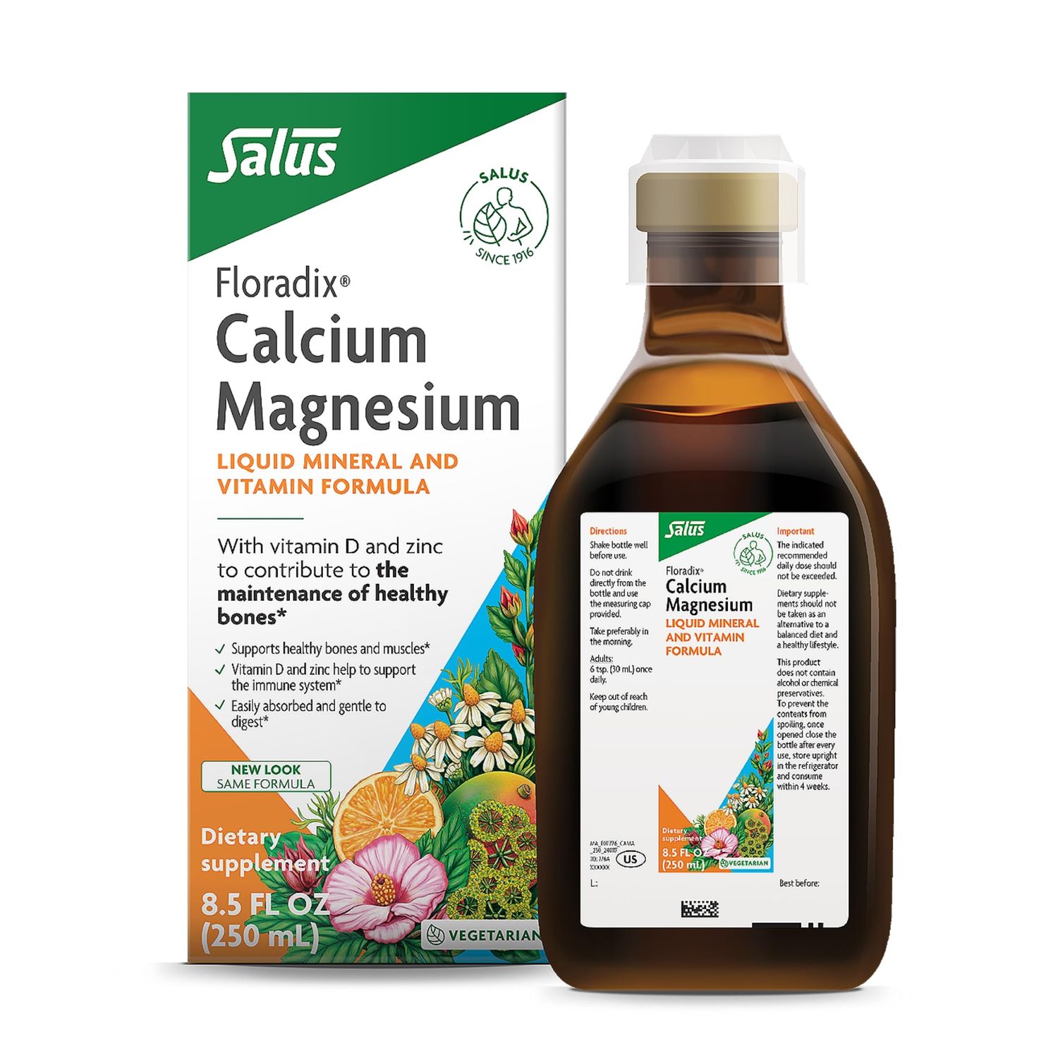 Floradix Calcium Magnesium Liquid Herbal Mineral Supplement - Bone Support Supplement with Calcium, Magnesium, Vitamin D Zinc - Vegetarian, Non-GMO - 8.5 fl oz