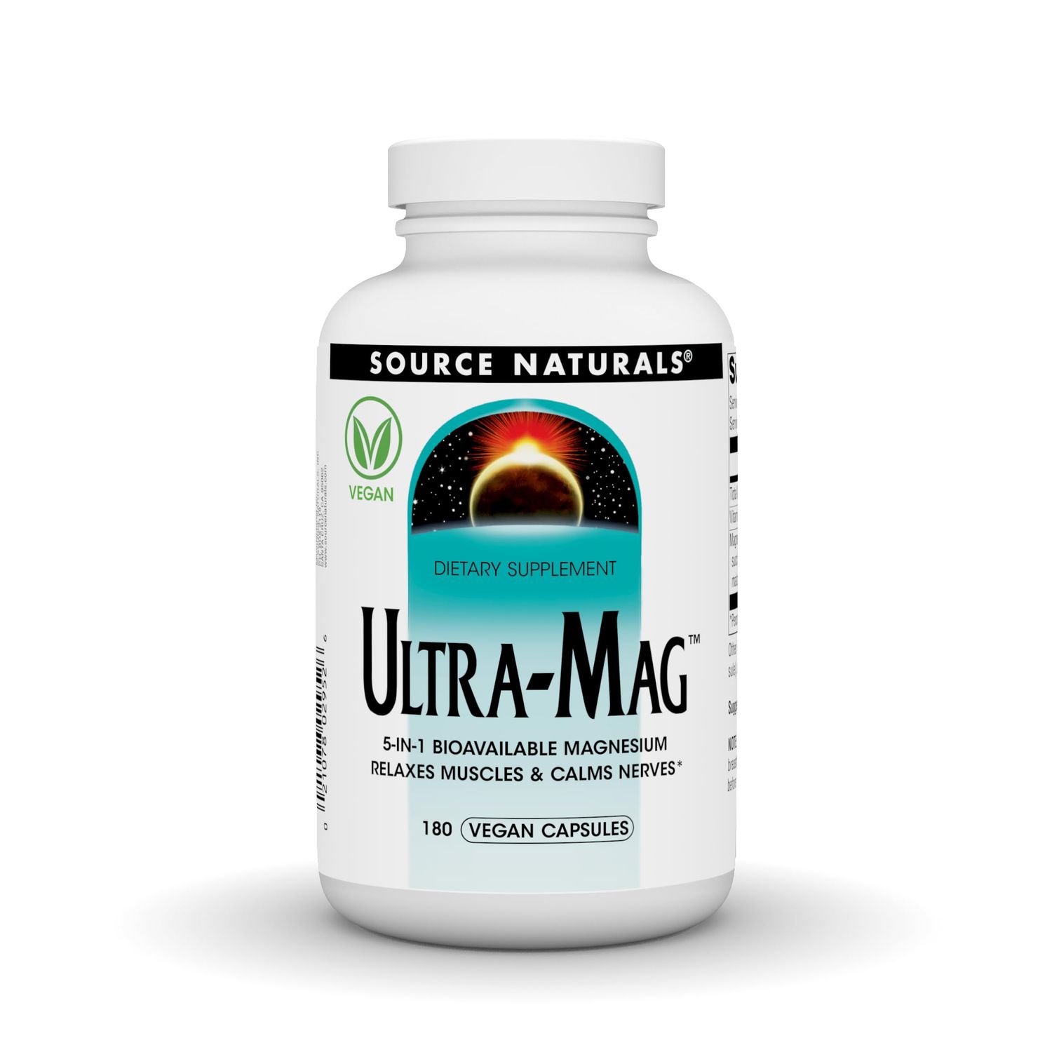Source Naturals Ultra-Mag, Vegan Dietary Supplement, 5-in1 Bioavailable Magnesium, Relaxes Muscles Calms Nerves, Vegan Capsules (180)