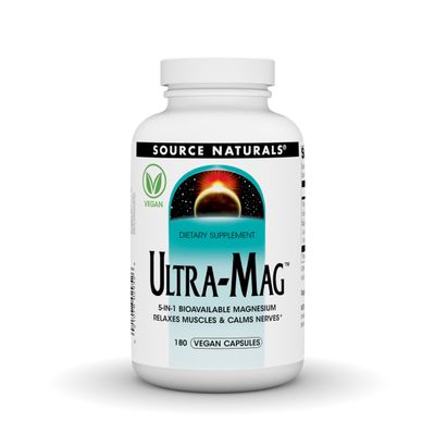Source Naturals Ultra-Mag, Vegan Dietary Supplement, 5-in1 Bioavailable Magnesium, Relaxes Muscles Calms Nerves, Vegan Capsules (180)