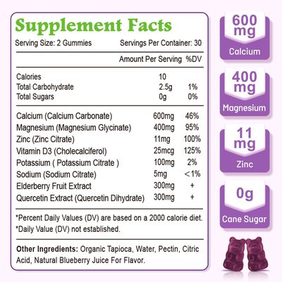 VZOXAINS High Absorption Calcium Gummies, Calcium Magnesium Zinc with Magnesium Glycinate, Potassium, Vitamin D3 for Women Men- Blueberry Flavor 120 Cts