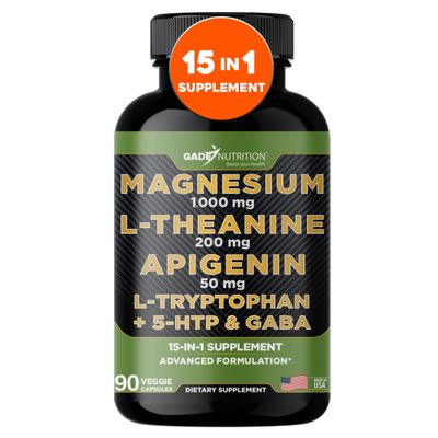 Gade Nutrition Magnesium Glycinate Magneisum Supplements with Apigenin, L Theanine 200 mg, 5 HTP, GABA Calm Brain Booster Supplement Sleep Aid Ashwagandha L Tryptophan Chamomile
