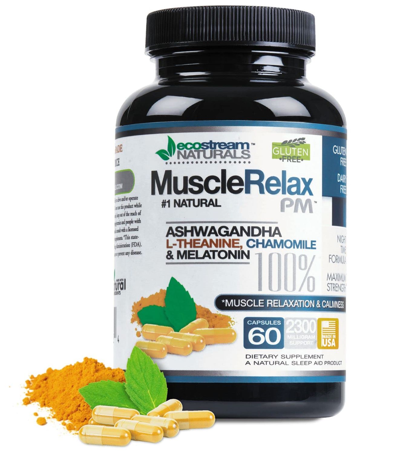Natural Night-Time Support Muscle Relax PM - Over 2,300 Milligrams Strength - Ease Night Time Capsules Rest Support with Magnesium, Ashwaganha, Valerian, Passion Flower