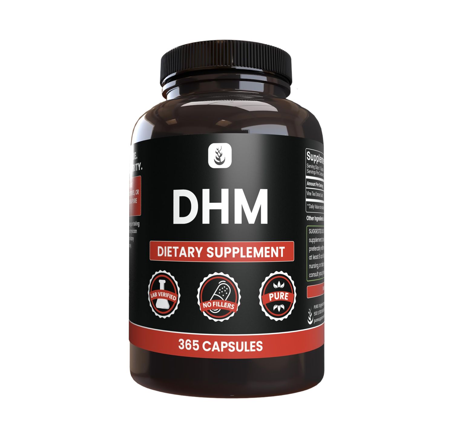 PURE ORIGINAL INGREDIENTS DHM, (365 Capsules) No Magnesium Or Rice Fillers, Always Pure, Lab Verified