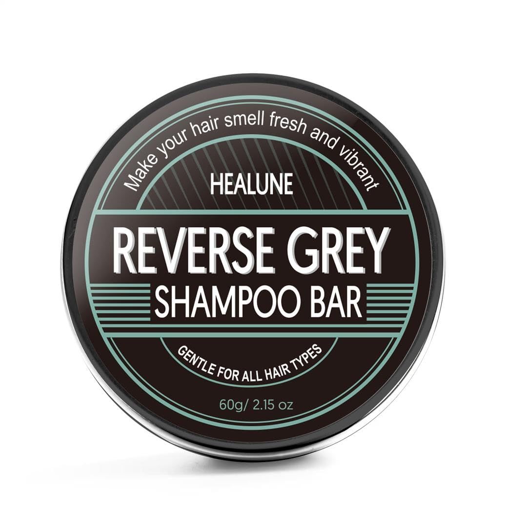 HEALUNE Reverse Grey Hair Shampoo Bar - Gray Hair Coverage, Hair Darkening Compressed Shampoo Bar, White Hair Coverage, Restore Shiny Hair, 2.15 Oz