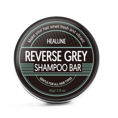 HEALUNE Reverse Grey Hair Shampoo Bar - Gray Hair Coverage, Hair Darkening Compressed Shampoo Bar, White Hair Coverage, Restore Shiny Hair, 2.15 Oz